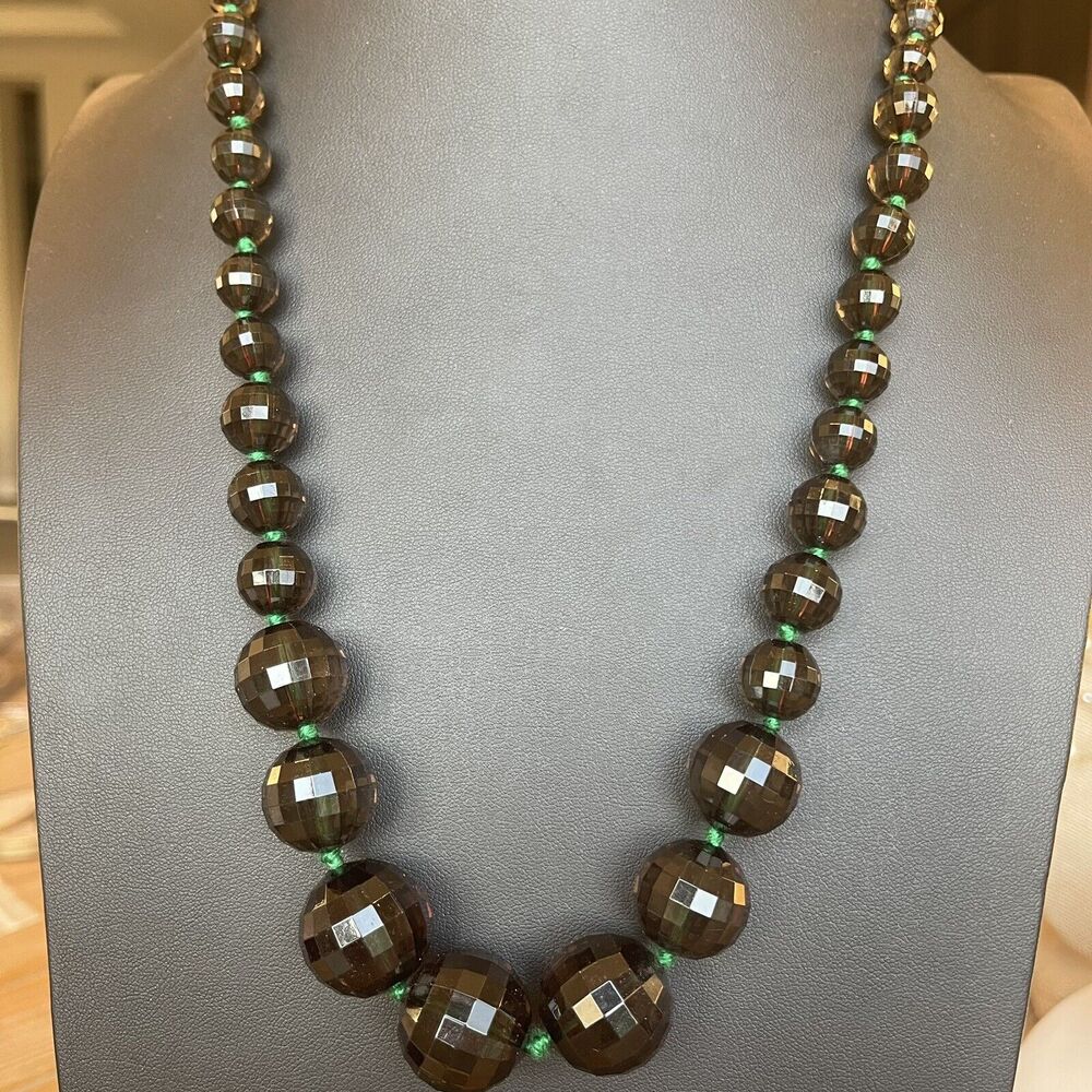 80’s Kenneth Jay Lane KJL Necklace Dark Green Lucite Graduated Faceted Beads